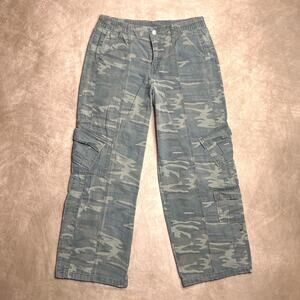 Vintage Y2K Camo Cargo Pants Low Rise Wide Leg Baggy Green Skater Indie Sleaze
